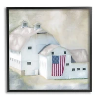 Stupell Industries American Flag White Farmhouse Barn Rural Countryside Framed Giclee Art