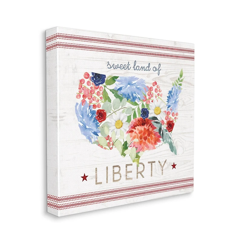 Stupell Industries Sweet Land Of Liberty Floral USA Canvas Wall Art