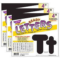 Trend Black 4" Casual Uppercase/Lowercase Combo Pack Ready Letters®, 3 Pack