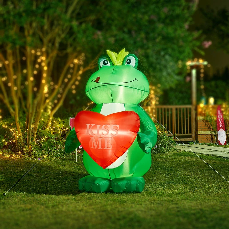 Glitzhome® 6ft Lighted Valentine's Inflatable Frog with Heart Decor