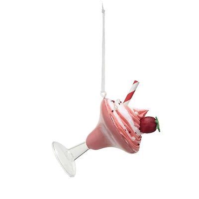 Hello Honey® 4.75" Pink & White Glass Whipped Drink with Straw Ornament