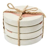 Hello Honey® Off-White and Terracotta Round Sandstone Coaster Set with Abstract Design