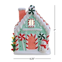 7" Teal Nostalgic Ceramic Lit Gingerbread House