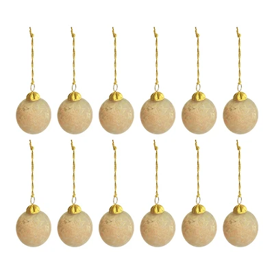 Hello Honey® 12 Pack 4" Matte Pink Glass Ball Ornaments with Embedded Natural Hay