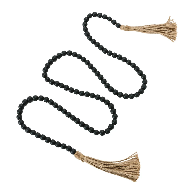 Hello Honey® 6ft. Black Wood Bead Garland with Jute Tassels