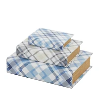 Blue Plaid Canvas Faux Book Box Set