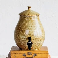 Hello Honey® 5qt. Brown Round Stoneware Beverage Dispenser with Lid
