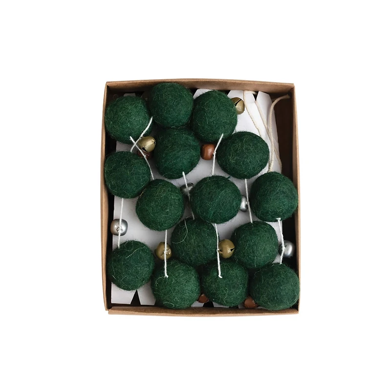 Hello Honey® 6ft. Green Wool Felt Balls & Bells Garland