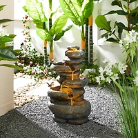 Glitzhome® 23" Natural LED 5-Tier Stacked Stone Outdoor Fountain