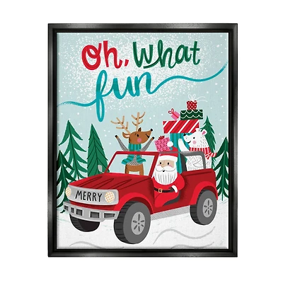 Stupell Industries Oh What Fun Santa Driving Gifts Framed Floater Canvas Wall Art