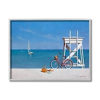 Stupell Industries Pink Bicycle Beach Scene with Gray Frame Wall Accent