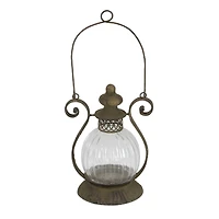 11" Brown Iron Rustic Candle Holder Lantern