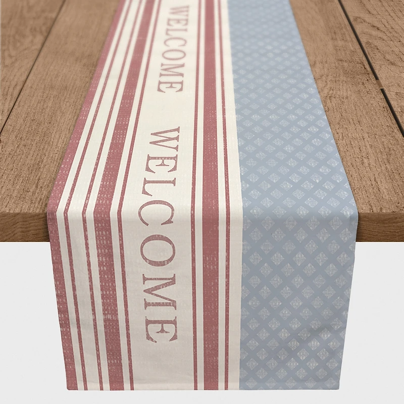 Stripe & Diamond Print Welcome Flag Outdoor Table Runner