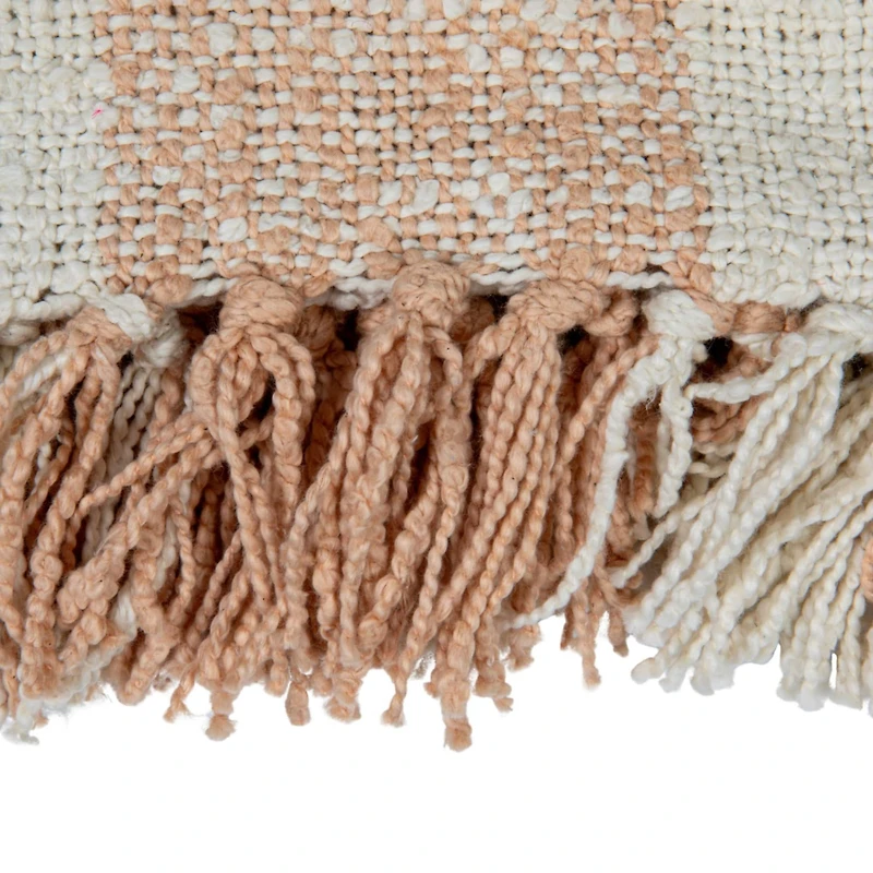Hello Honey® Blush & Cream Plaid Hand-Woven Cotton Throw with Fringe
