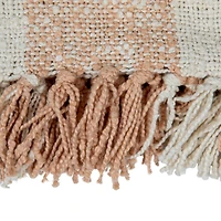 Hello Honey® Blush & Cream Plaid Hand-Woven Cotton Throw with Fringe