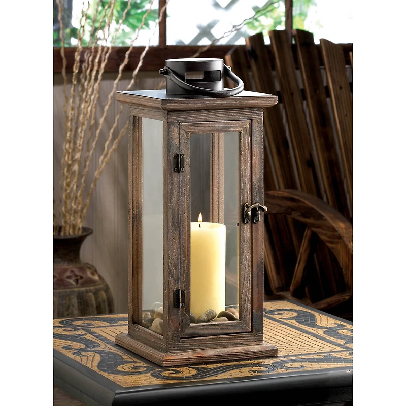 15.75" Lodge Wooden Lantern
