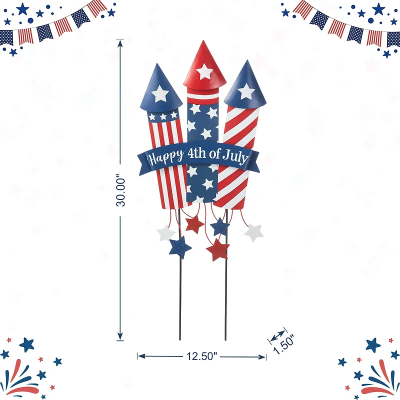 Glitzhome® 30" Patriotic Firecracker Yard Stake