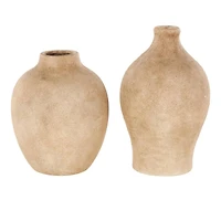 Brown Ceramic Antique Style Textured Vase Set