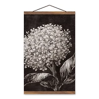 White Sketched Hydrangeas Teak Hanging Canvas