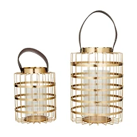 Set of 2" Gold Metal Modern Lantern 13", 11"