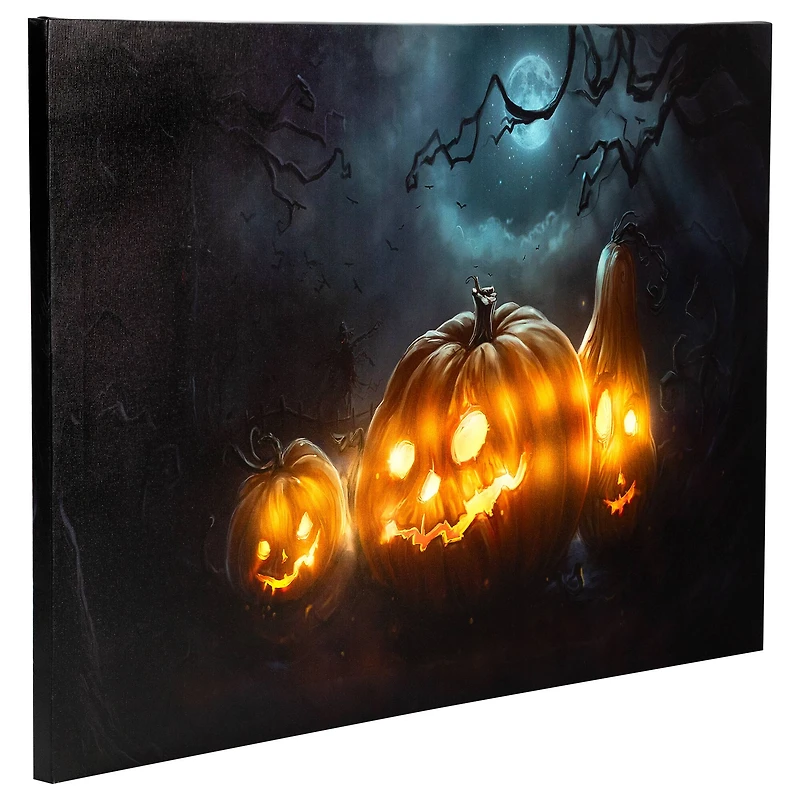 Spooky Jack-o-Lanterns LED Canvas Wall Art