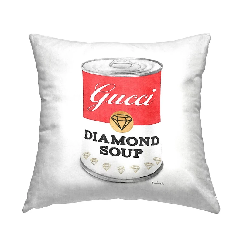 Stupell Industries Traditional Condensed Soup Can Diamond Glam Fashion Brand Throw Pillow 18" x 18"