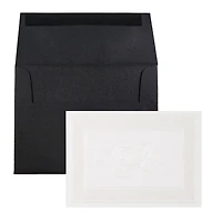 JAM Paper 4.88" x 3.38" Pearl Border Cards with Black Linen Envelopes Thank You Card Sets, 25ct.