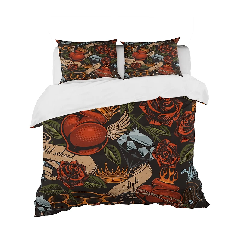 Designart 'Old school tattoo pattern' Floral Bedding Set