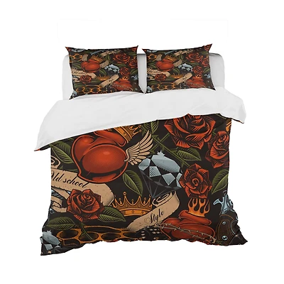 Designart 'Old school tattoo pattern' Floral Bedding Set