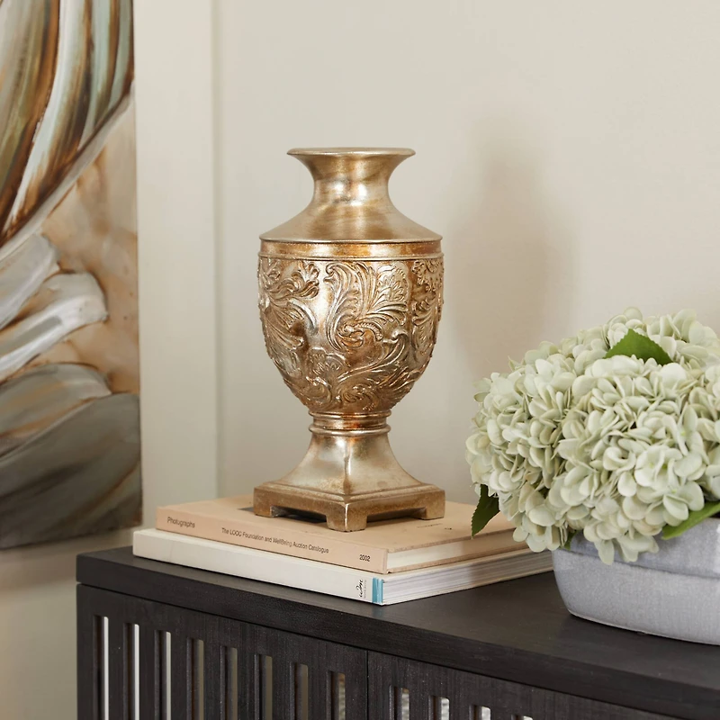 Gold Polystone Traditional Vase, 7" x 7" x 7"