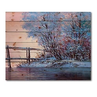 Designart - Winter Scenery With Bridge Of Meandering River I