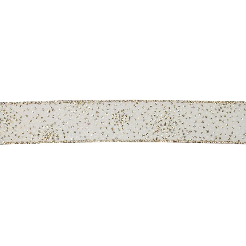 1.5" x 30ft. Cream & Gold Dots Wired Faux Linen Ribbon by Celebrate It®