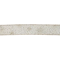 1.5" x 30ft. Cream & Gold Dots Wired Faux Linen Ribbon by Celebrate It®