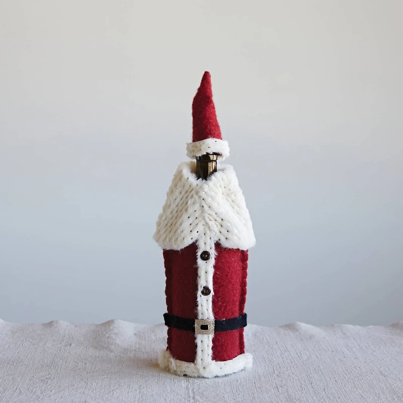 Hello Honey® 10.75" Red & White Felt Santa Outfit Bottle Cover