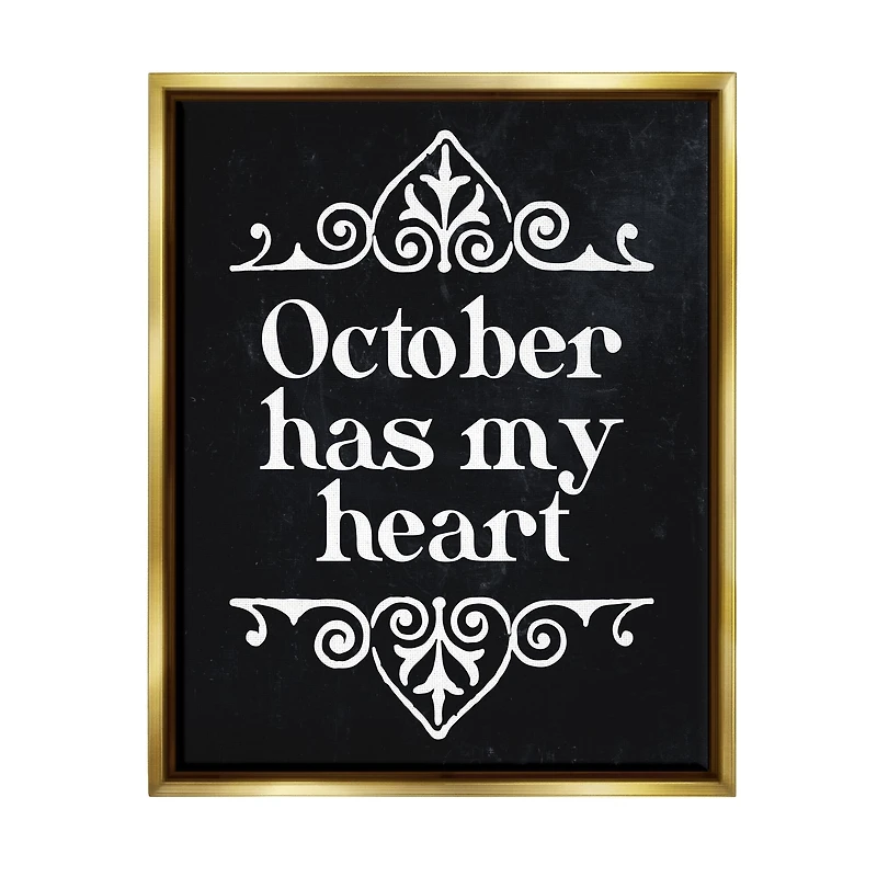 Stupell Industries Black October Has My Heart Framed Floater Canvas Wall Art