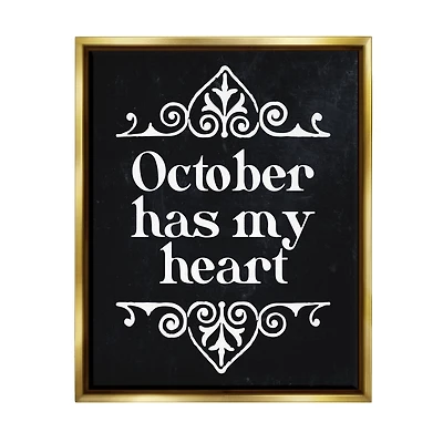 Stupell Industries Black October Has My Heart Framed Floater Canvas Wall Art