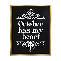 Stupell Industries Black October Has My Heart Framed Floater Canvas Wall Art