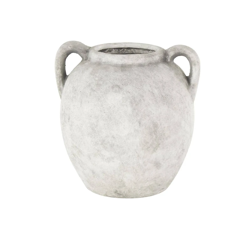 10.5" White Ceramic Antique Style Textured Vase with Black Shadings & Handles