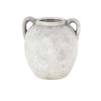 10.5" White Ceramic Antique Style Textured Vase with Black Shadings & Handles