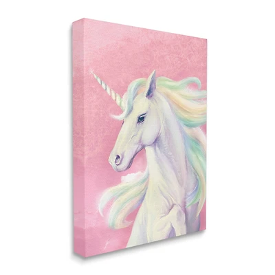 Stupell Industries Pink Unicorn Portrait Playful Rainbow Hair Canvas Wall Art