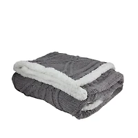 Gray & White Cable Knit Throw Blanket with Sherpa Backing