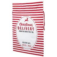 27" Beige & Red Striped Christmas Delivery Tie Gift Bag