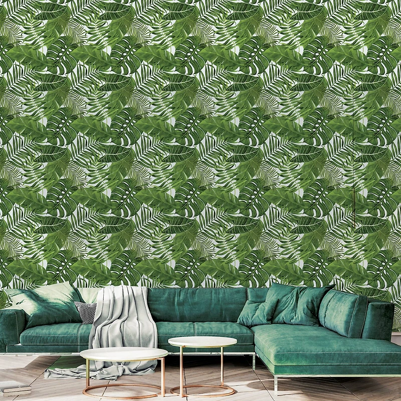 Simplify Green Palm Leaves Adhesive Wallpaper