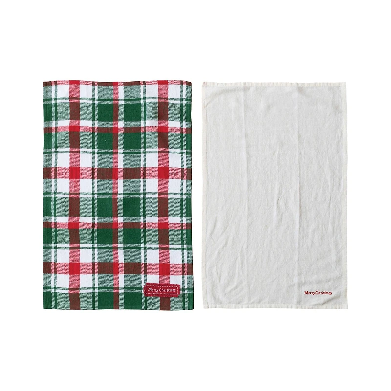 Hello Honey® 28" Brushed Cotton Flannel & Linen Tea Towel with Merry Christmas Embroidery Set