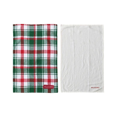Hello Honey® 28" Brushed Cotton Flannel & Linen Tea Towel with Merry Christmas Embroidery Set