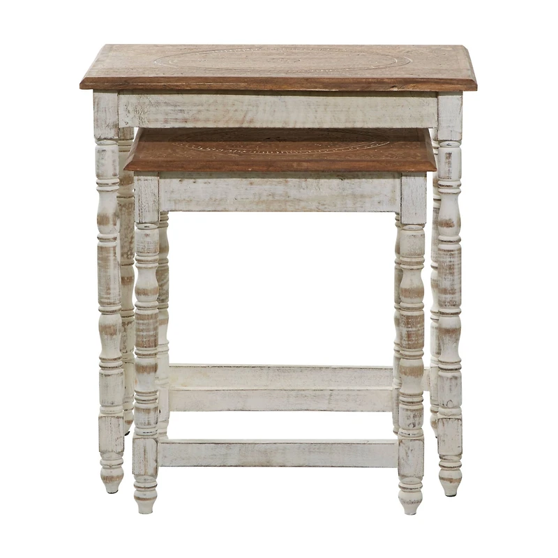 White Mango Wood Farmhouse Accent Table, 24" x 22" x 14"