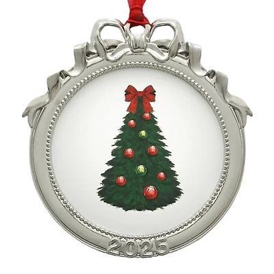 2.5" x 2.5" Silver Round Ribbon 2025 Metal Ornament Frame by Studio Décor®