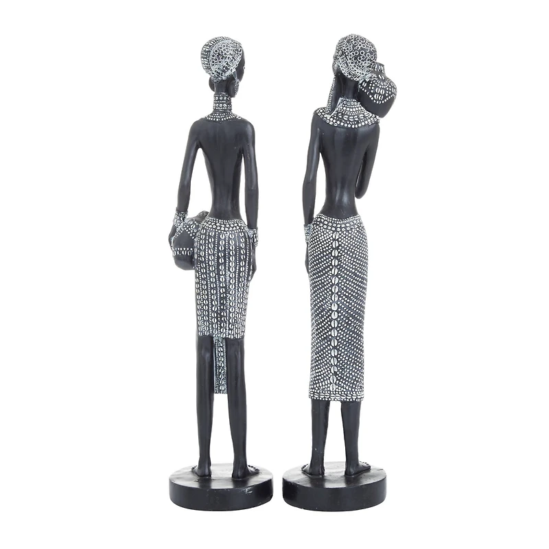 Set of 2 Black Polystone Eclectic Sculptures, 14" x 4" x 3"