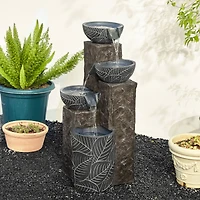 Glitzhome® 33" Natural Leaf Textured 4-Tier Outdoor Fountain