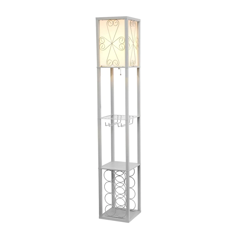 Simple Designs™ Floor Lamp Storage Shelf and Wine Rack with Linen Shade